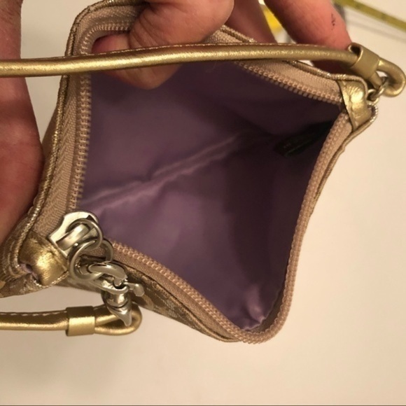 Coach gold metallic optic c wristlet clutch bag